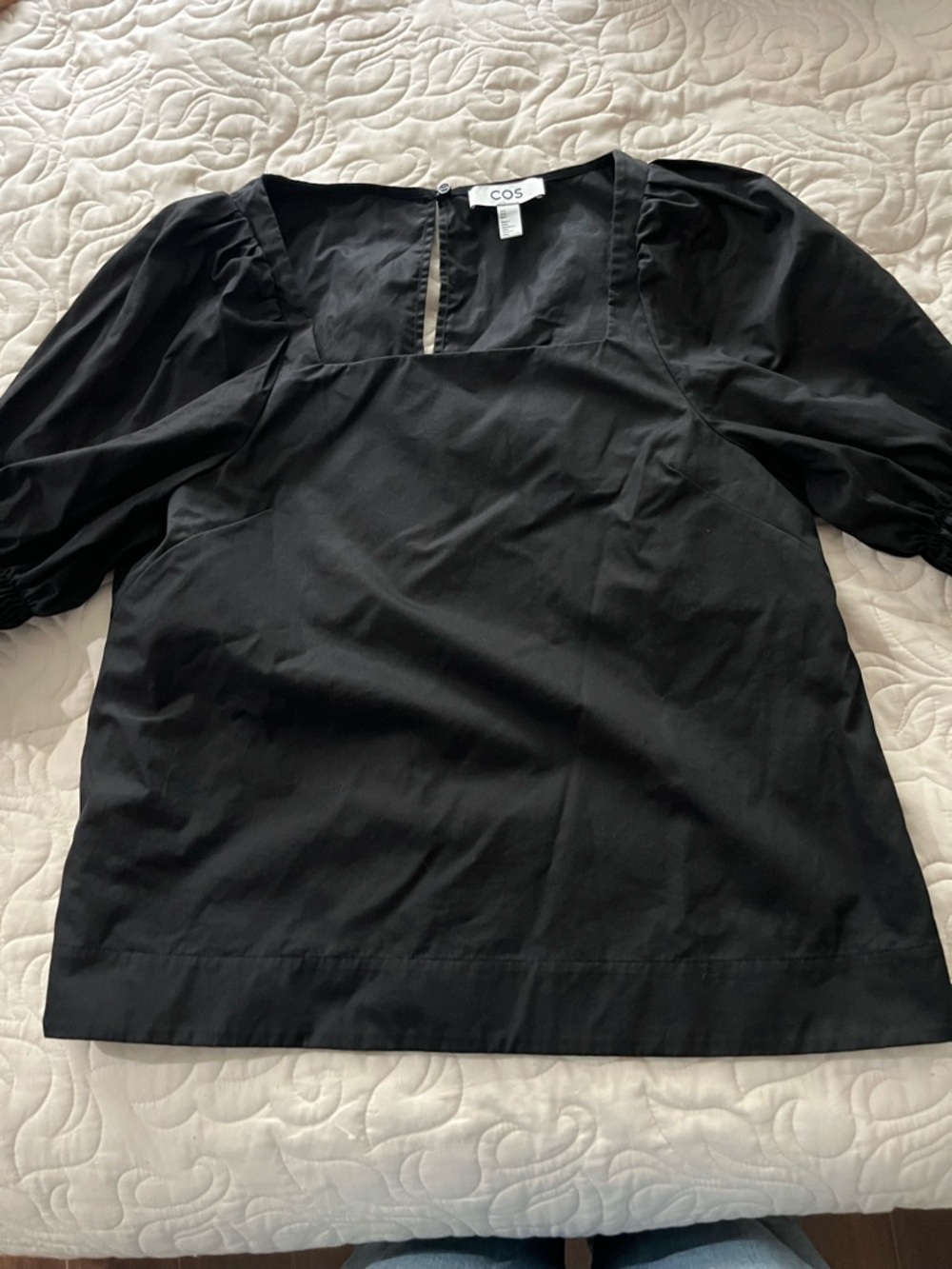 COS Black Square-Neck Puff Sleeve Top Size 6